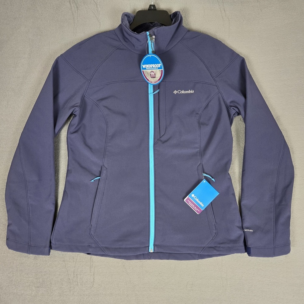Columbia Jacket Womens XL Blue Omni Wind Block Softshell Prime Peak Fleece NWT